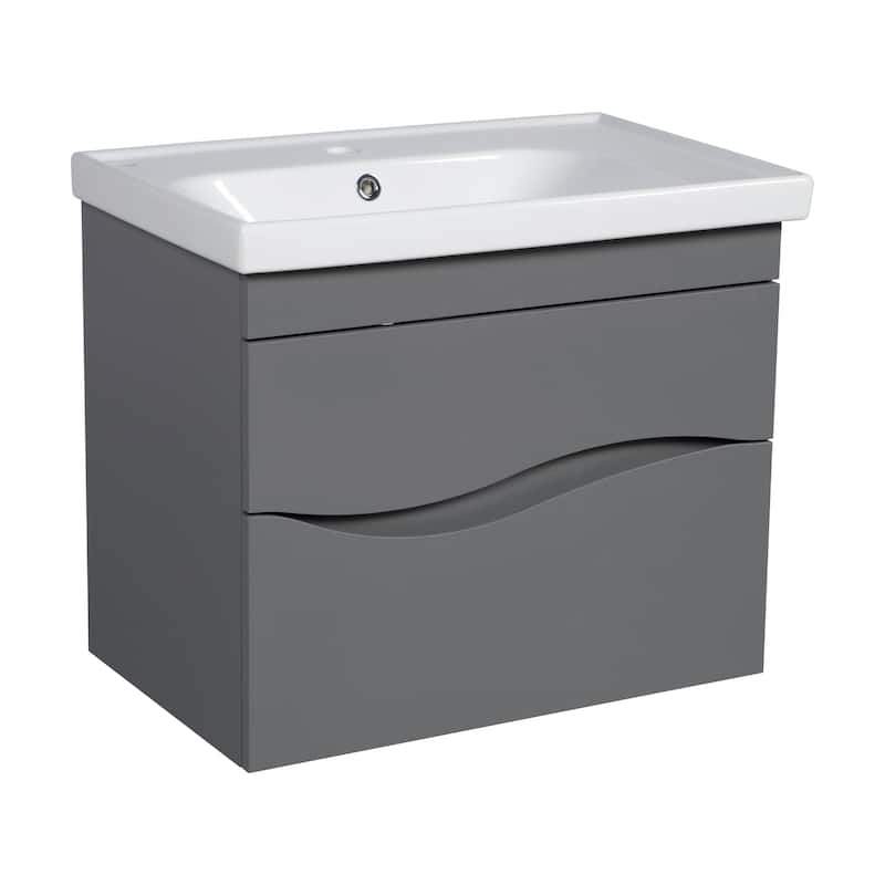 Modern Wall-Mounted Bathroom Vanity with Washbasin Wave Gray Matte Non-Toxic MDF-26"-Omega R-line 32" - Grey - 52" (40+12) - Matte
