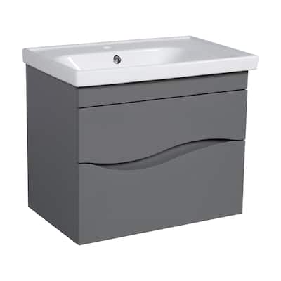 Modern Wall-Mounted Bathroom Vanity with Washbasin Wave Gray Matte Non-Toxic MDF-26"-Omega R-line 32"