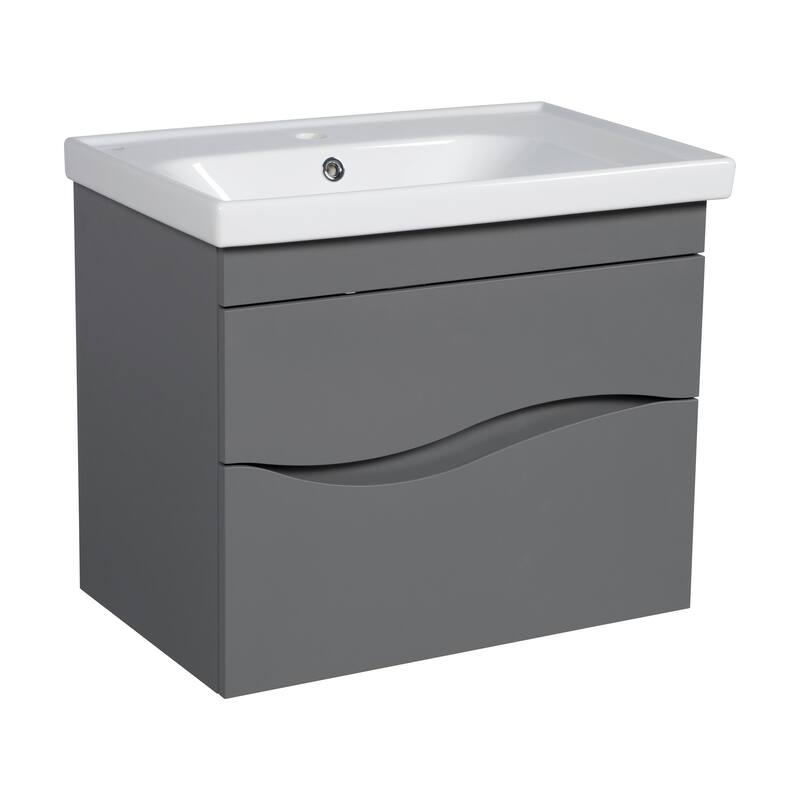 Modern Wall-Mounted Bathroom Vanity with Washbasin Wave Gray Matte Non-Toxic MDF-26"-Simple 40" - Grey - 32" - Matte