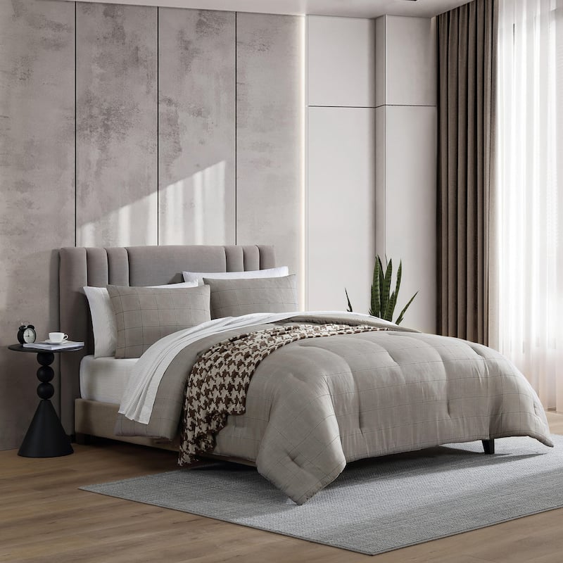 Kenneth Cole Reaction Holden Grid Cotton Brown Reversible Bonus Comforter Set
