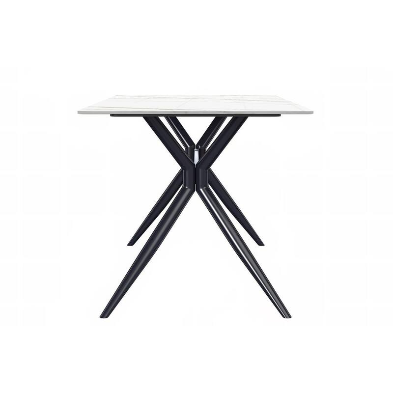 Elega Modern Contemporary Rectangular Glass/Sintered Stone Dining Table with Black Stainless Steel Base for Dining Room/Kitchen