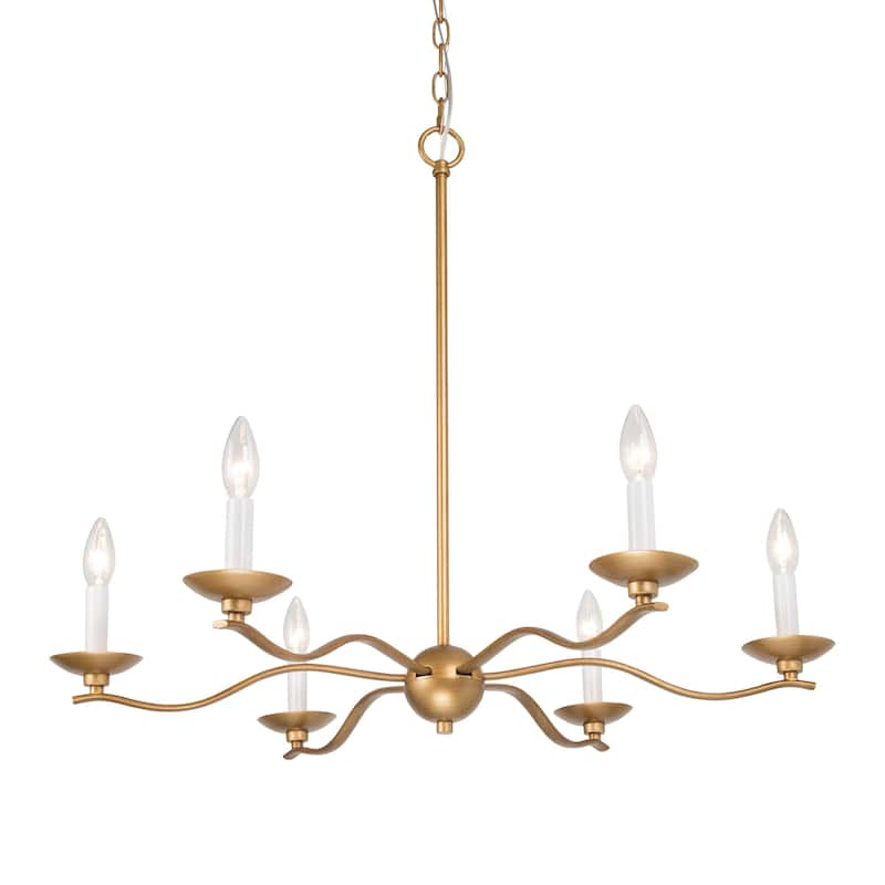 Mid-century Modern Candle Chandelier French Country 6-light Large Size Brass Dining Room Light - D30" x H86.5"
