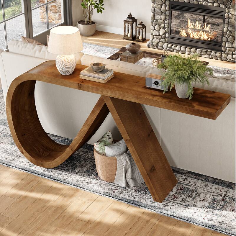 57" Solid Wood Console Table for Living Room, Farmhouse Couch Table Behind Sofa - 57.08" L x 11.81" W x 31.5" H