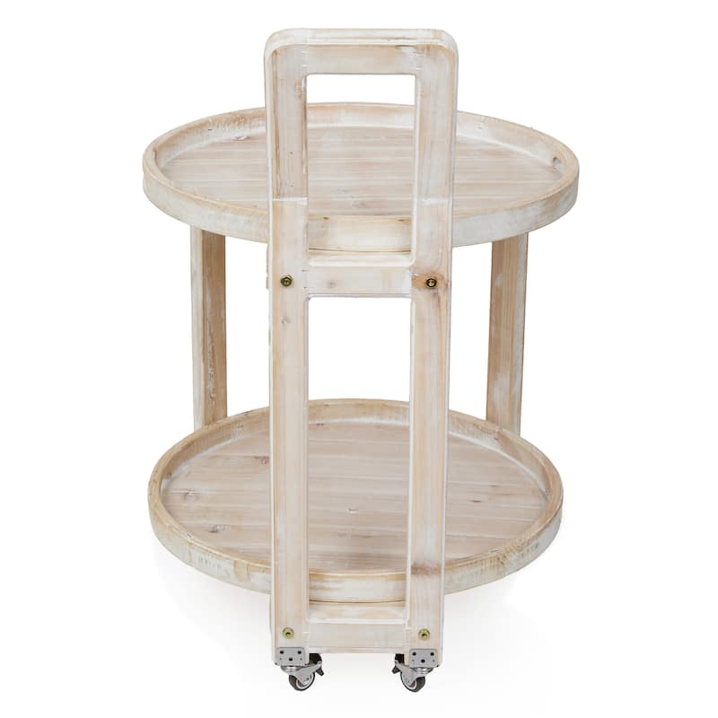 Alpine Corporation MBB172 Wood 2-Tier Rolling Storage Cart for Books, Plants, Decor, Rustic Storage Push Cart with 2 Shelves