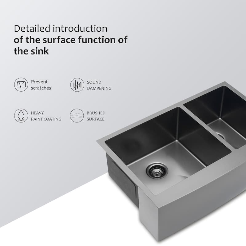 36-inch Black 16 Gauge Stainless Steel Apron-Front Double Bowl Kitchen Sink