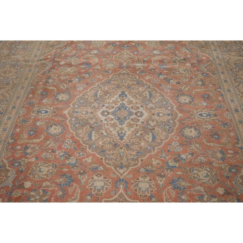 Traditional Mashad Vintage Persian Rug Bedroom Handmade Wool Carpet - 7'10" x 11'0"