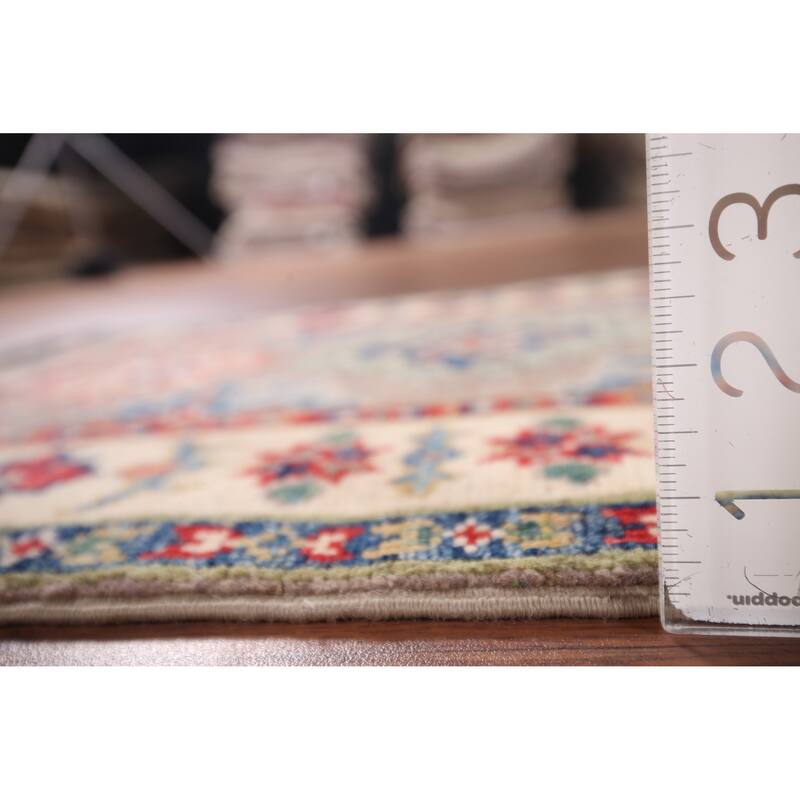 Hand Knotted Oriental 100% Wool Carpet Traditional Geometric Greys & Charcoal Kazak Area Rug - 3' 0'' X 2' 0''