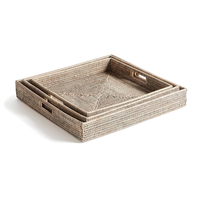 Burma Rattan Square Ottoman Trays - Graywash