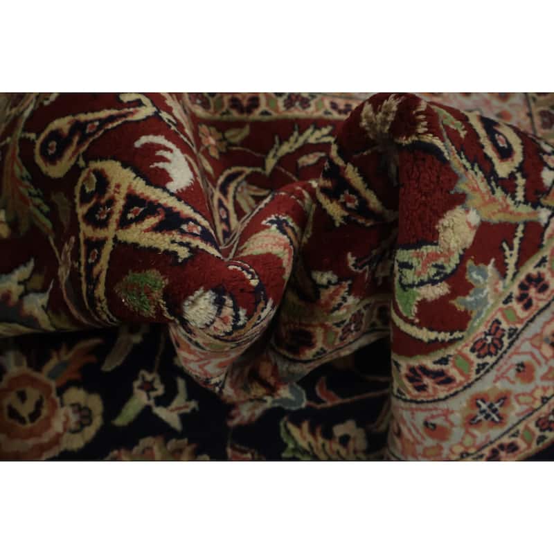 Hand Knotted Oriental 100% Wool Carpet Traditional All-Over Navy Blue & Blues Tabriz Area Rug - 14' 1'' X 9' 9''