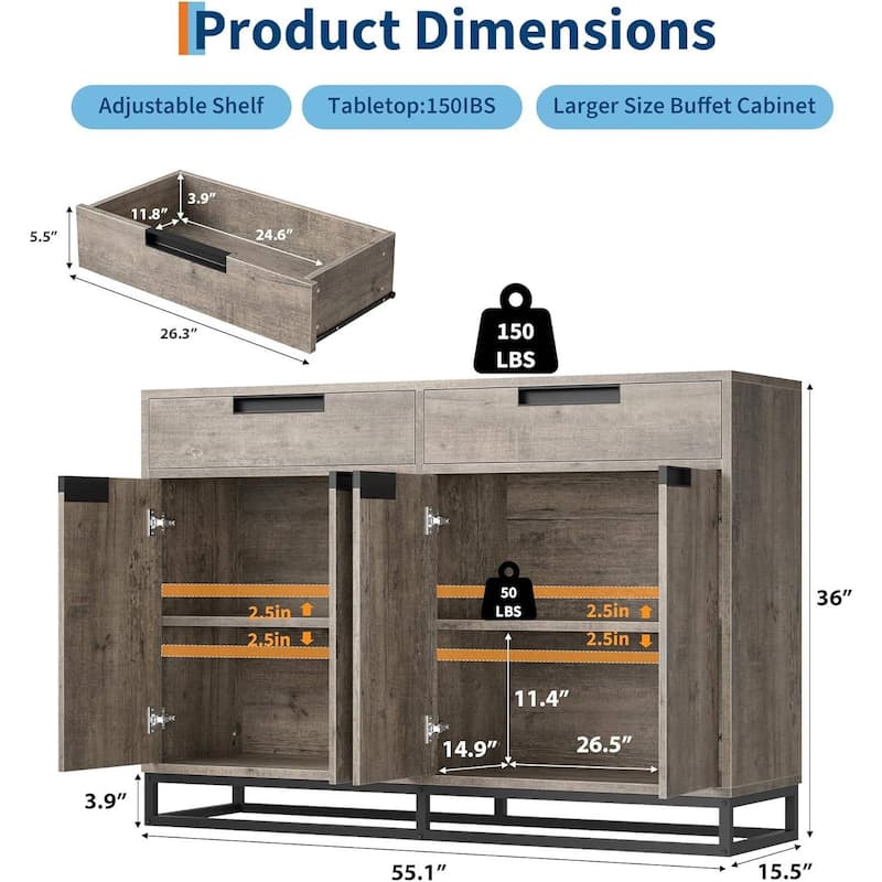 Modern 55" Sideboard Buffet Cabinet, Coffee Bar Table for Kitchen, Dining Room - N/A