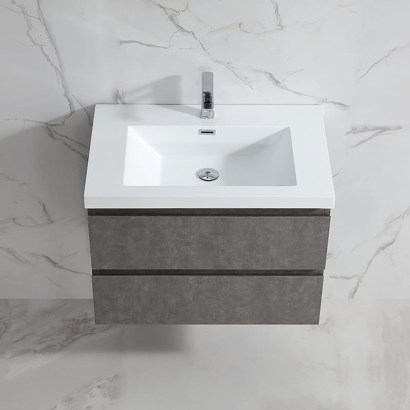 Floating Bathroom Vanity 24"-48" – Cement Gray Finish, White Integrated Sink