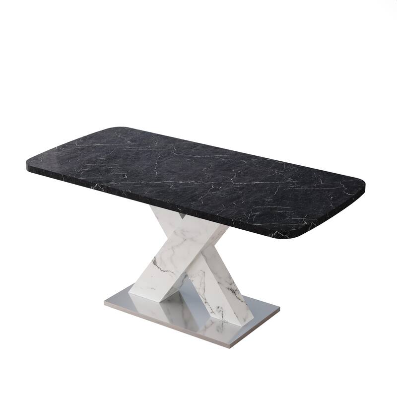 Modern Square Dining Table, Stretchable, with X-Shape Table Leg with Metal Base