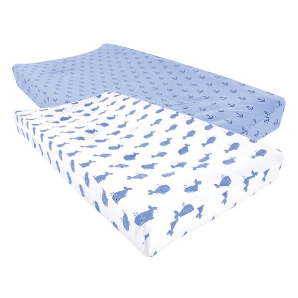 Hudson Baby Infant Boy Cotton Changing Pad Cover, Blue Whale, One