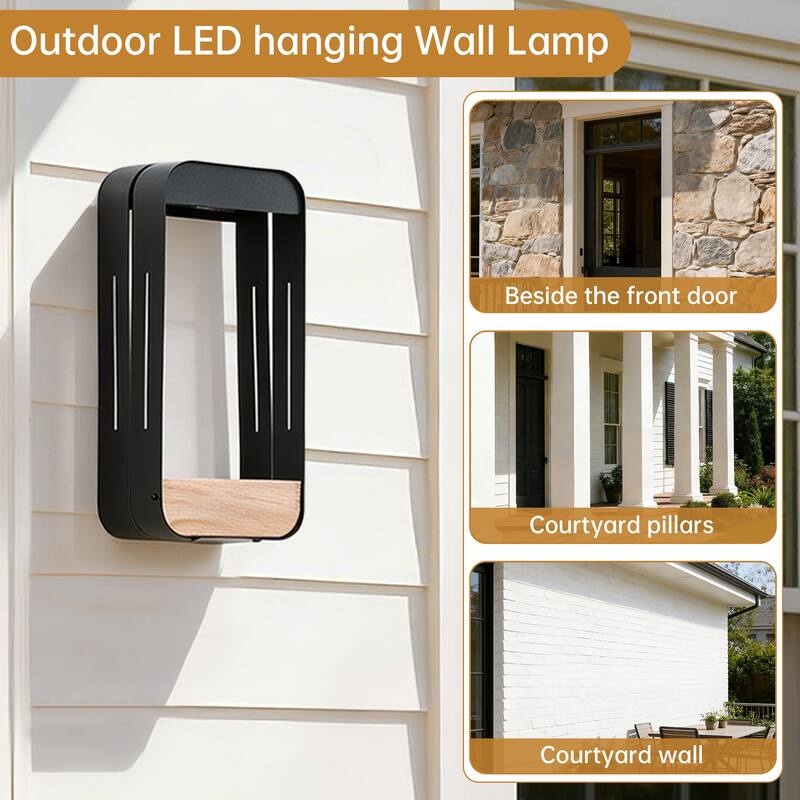 Outdoor Solar LED Wall Lantern Metal Wood-grain Shelf Sconce