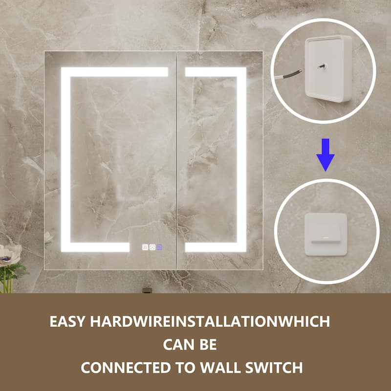 ExBrite 30" x 30" LED Lighted Bathroom Medicine Cabinet with Mirror,Recessed or Surface Mount,Defog - 30" x 30"