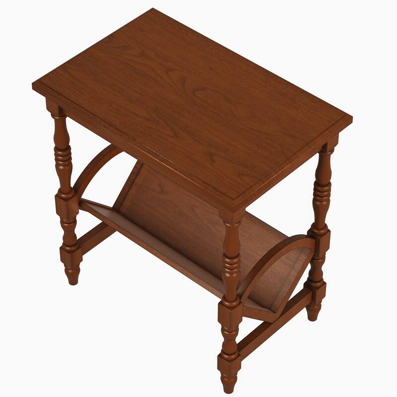 Wooden Side Table Accent Table, End Table Coffee Table with Magazine Rack, Classic Bedside Table with Storage Shelf