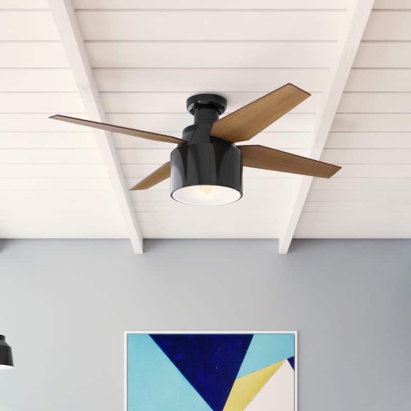 Hunter 52" Cranbrook Ceiling Fan with LED Light Kit and Remote - Mid-Century Modern, Low-Profile - Gloss Black