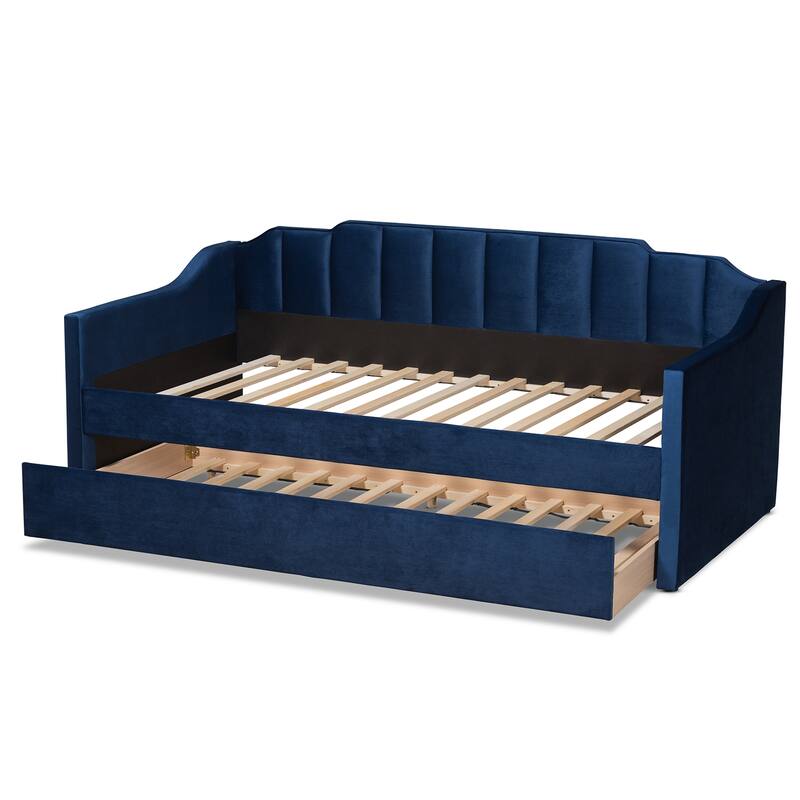 Lennon Modern and Contemporary Velvet Fabric Daybed with Trundle