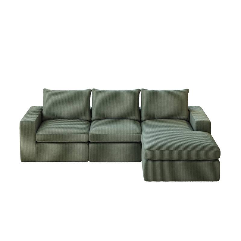 Roomfitters Modern 3-Seater Corduroy Cloud Sectional Sofa with Chaise, L-Shaped Boneless Couch with Pillows