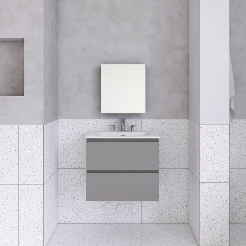 Floating Integrated Bathroom Vanity with Ceramic Sink, Three Faucet Holes