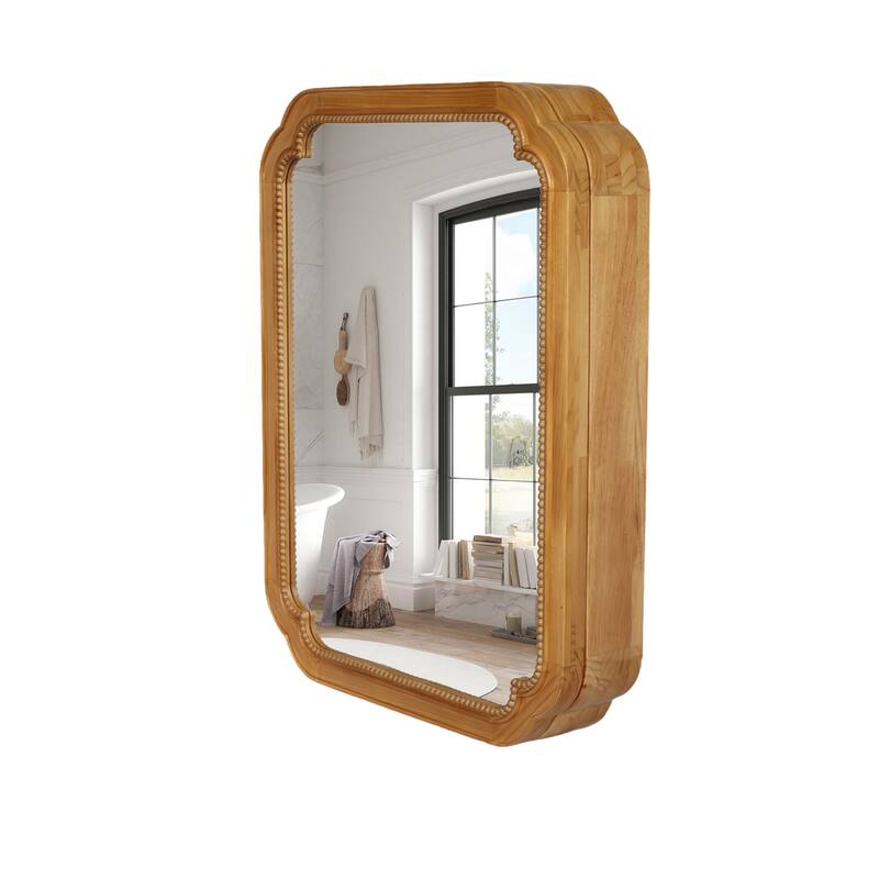 Wood Framed Wall-Mounted Mirror Cabinet, 32x24 Inch Bathroom Medicine Cabinet with Storage Shelves
