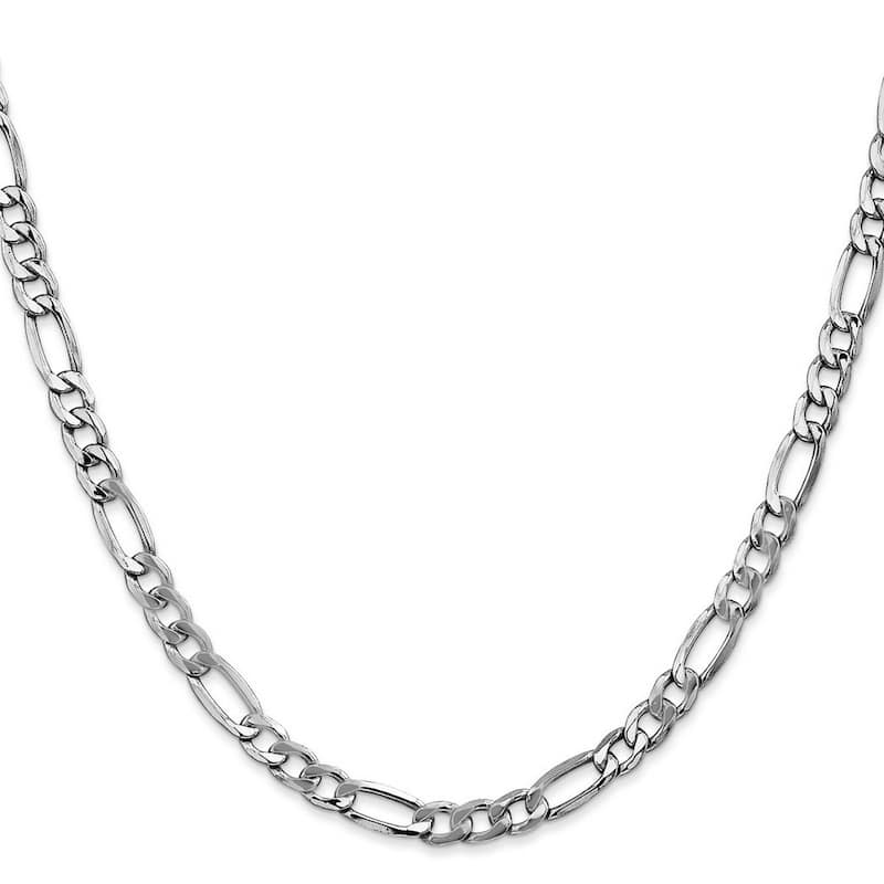 Curata 14k White Gold Hollow Polished Lobster Claw Closure 5.35mm Semi solid Figaro Chain Bracelet