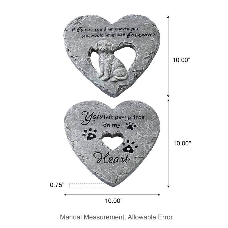 Glitzhome 6-Piece Cement Heart Shaped Paw Prints and Dog Memory Stepping Stones - 10 in