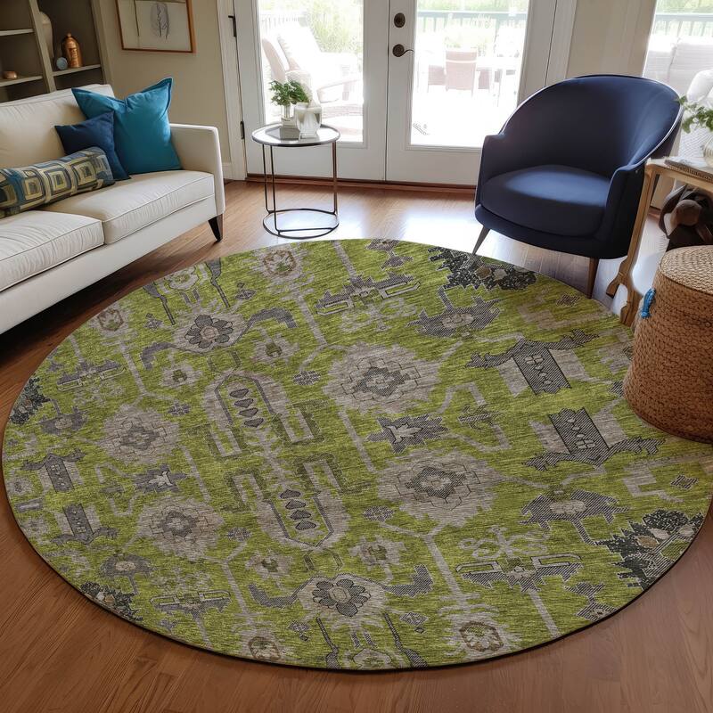 Machine Washable Indoor/ Outdoor Chantille Traditional Boho Rug - Olive - 8' x 8'
