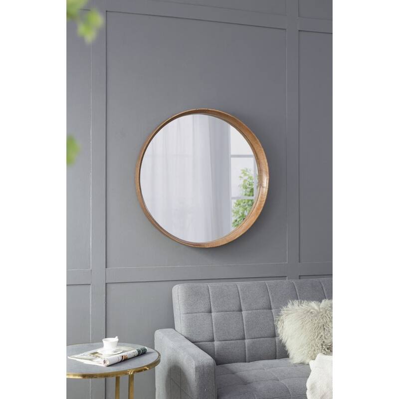 Wooden Round Wall Mirror - 31.5" - Brown