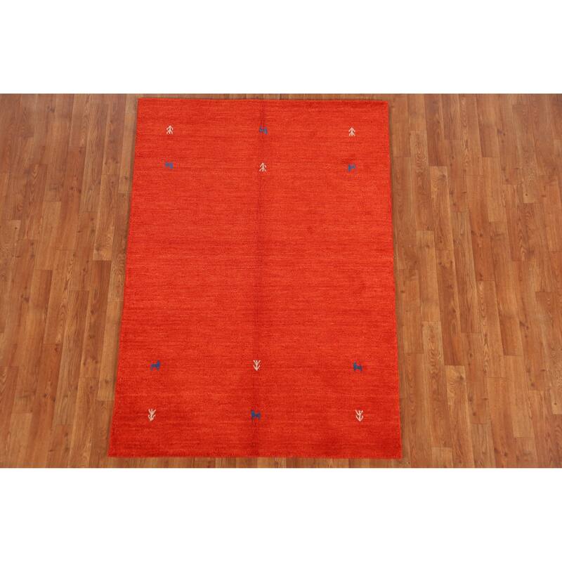 Hand Knotted Oriental 100% Wool Carpet Tribal Animal Pictorial Oranges & Rust Gabbeh Area Rug - 5' 9'' X 3' 11''