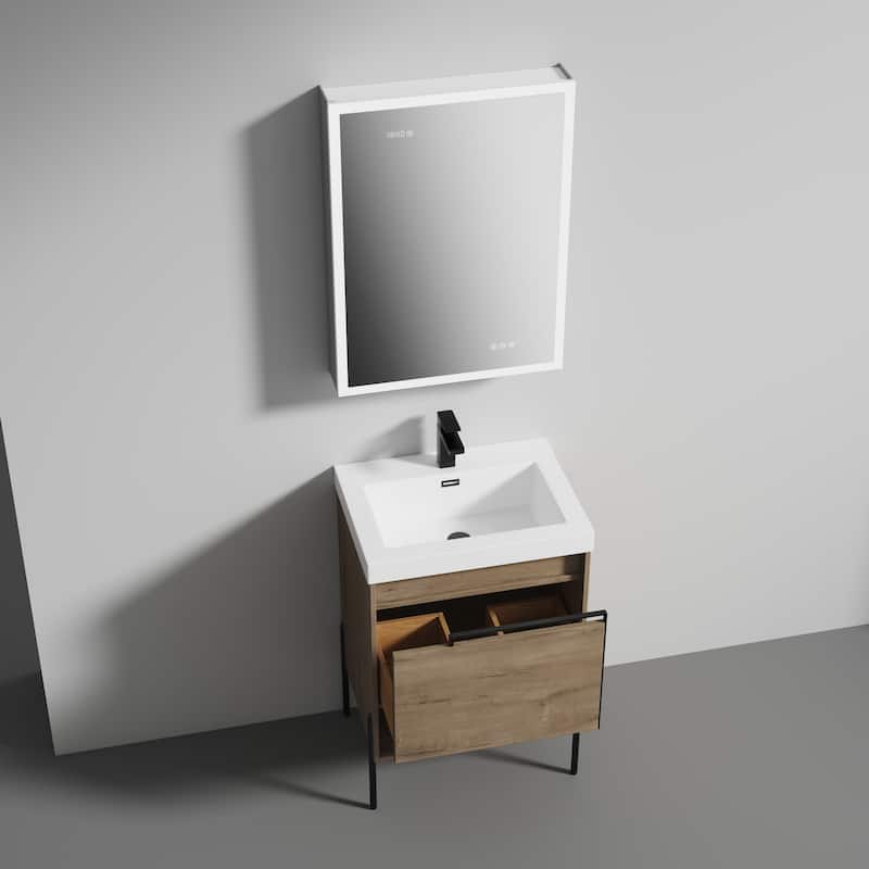 Freestanding Bathroom Vanity Set with Open Shelf & Topmounted Sink