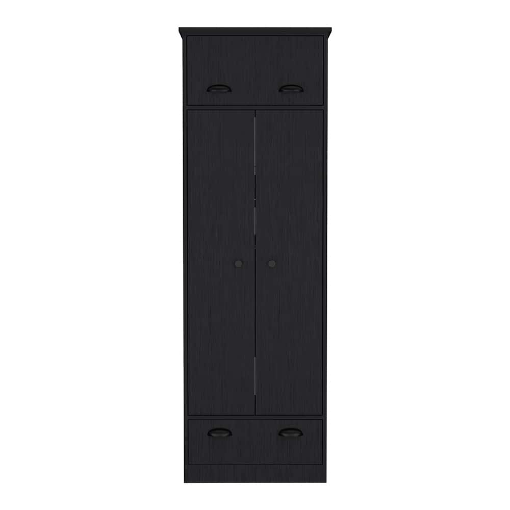19.69" Modern Double-door Armoire with Top-hinged Drawer and Generously-sized Lower Drawer