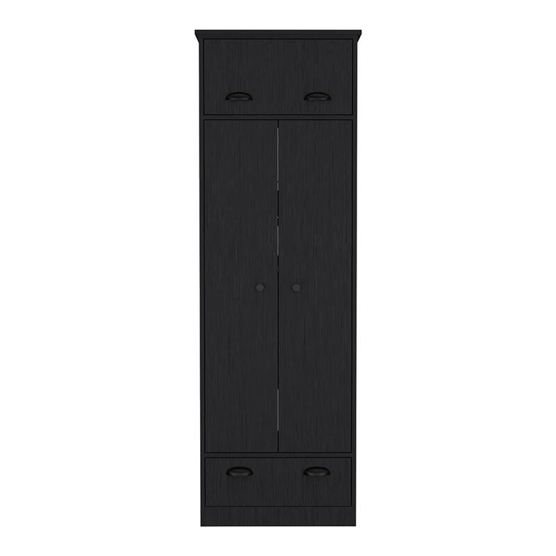 19.69" Modern Double-door Armoire with Top-hinged Drawer and Generously-sized Lower Drawer - Black