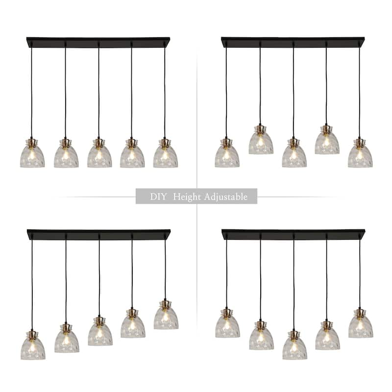 Elisie Modern Linear 40-inch Chandelier Cluster Water Glass Pendant Light Hammered Kitchen Island Bar - 40"W x 5.5"D x 12"-68"H
