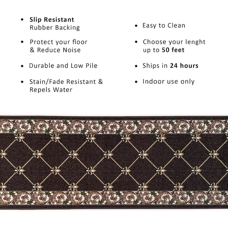 Custom Size Fleur De Lis 31 Inch Wide Non-Slip Stair Runner Rug