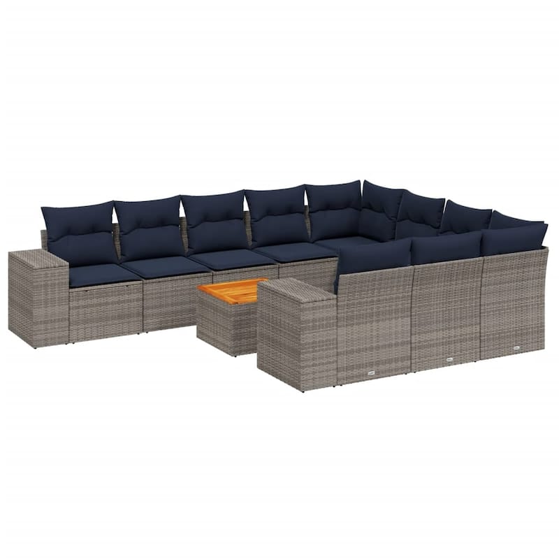 vidaXL 11 Piece Patio Sofa Set with Cushions Gray Poly Rattan