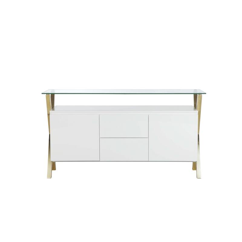 Rix Sideboard Buffet Console, 2 Door, X Chrome Legs, White 69 Inch