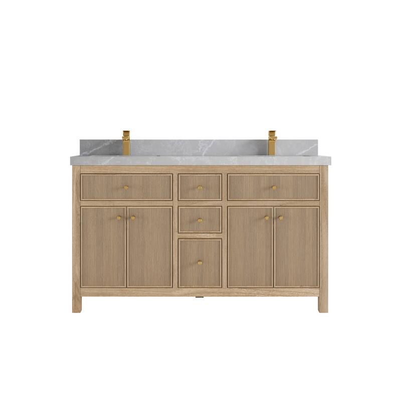 Willow Collections 60 in. W x 22 in. D Sonoma Teak Double Sink Bathroom Vanity with Countertop - 2” Pearl Gray - Light Graywashed