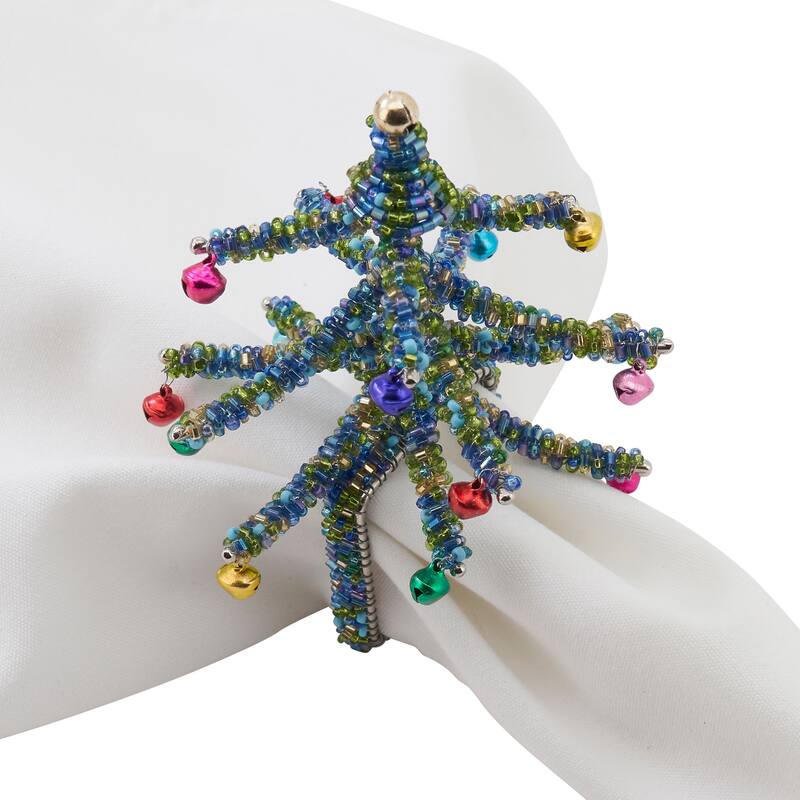 Beaded Napkin Rings With Christmas Tree Design (Set of 4)