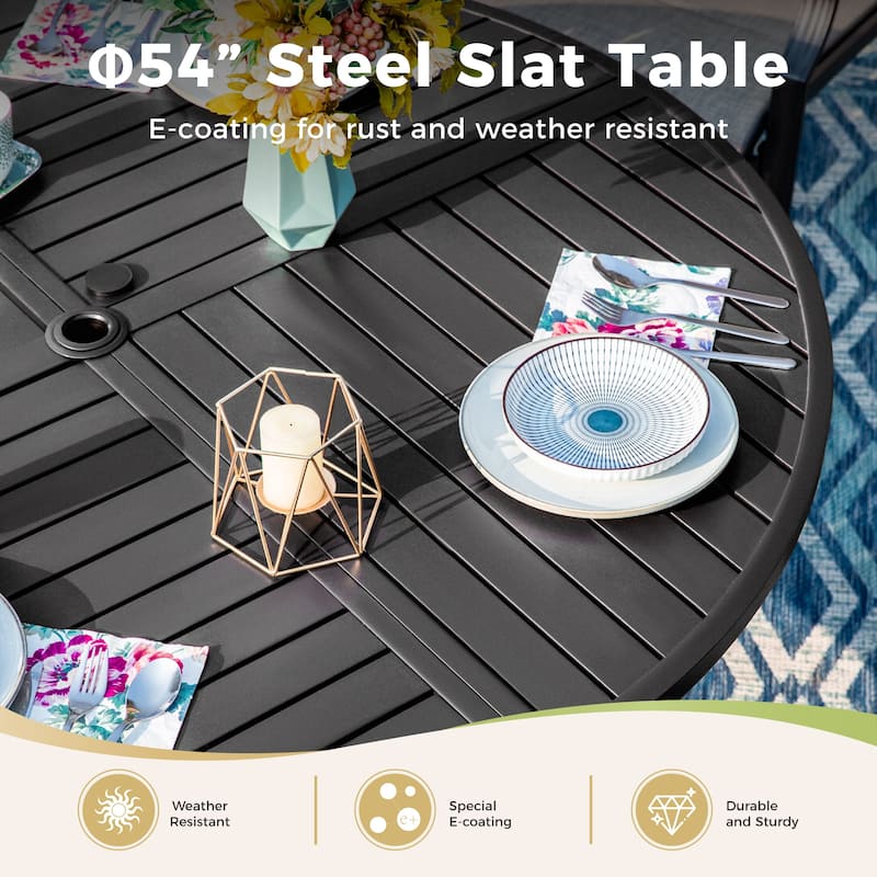 MAISON ARTS Metal Round Patio Outdoor Dining Table with Umbrella Hole