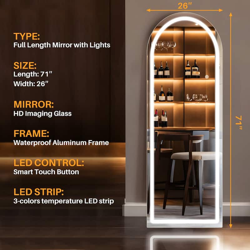 Floor Mirror with LED Light, Full Length Mirror with Stand, Hanging Mirror Wall Mounted Mirror, Full Body Mirror for Living Room