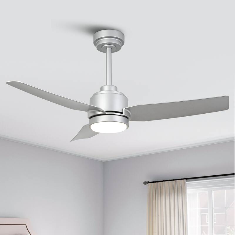 42" Modern Silver 3-Blades Ceiling Fan with Light and Remote, APP Control