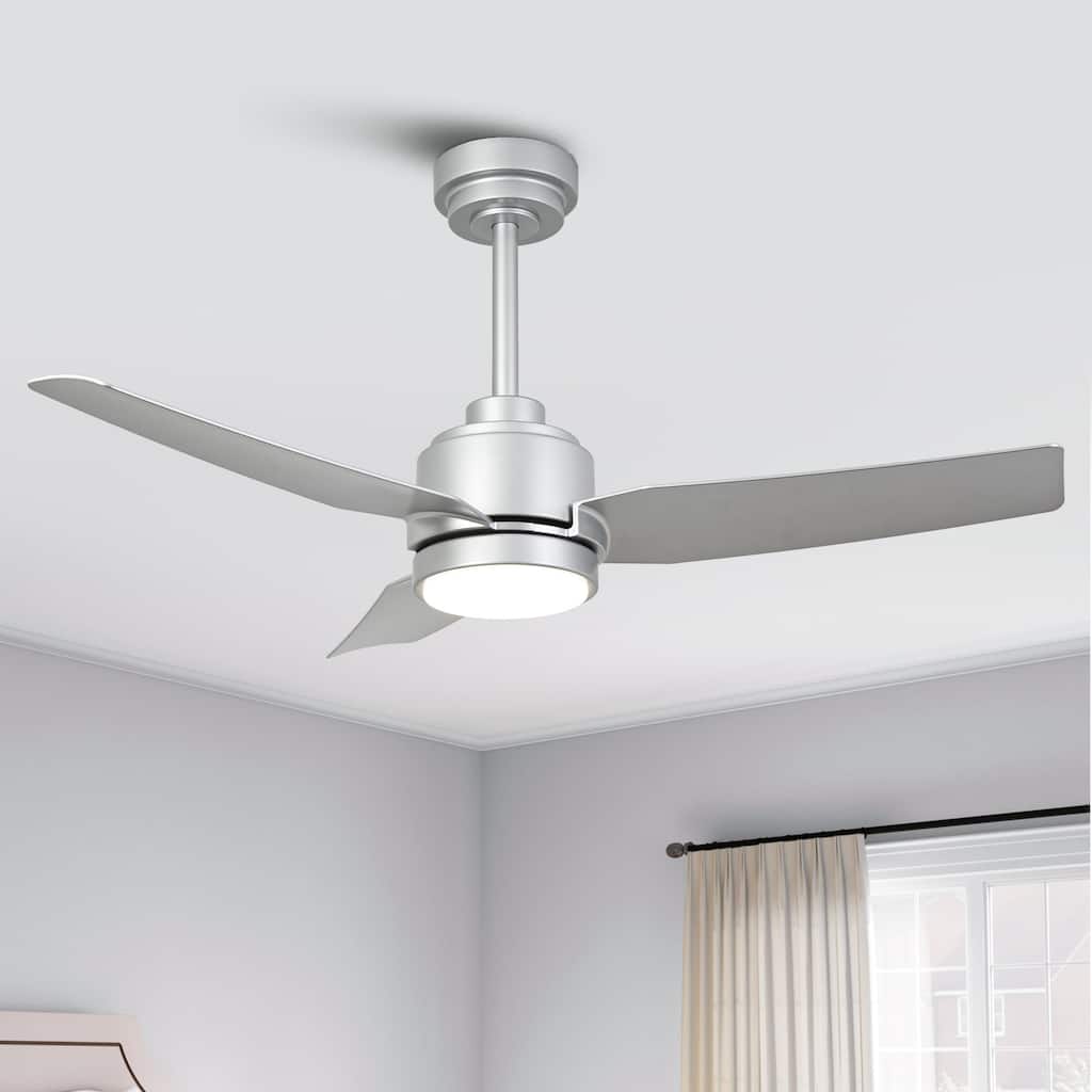 42" Modern Silver 3-Blades Smart Ceiling Fan with Dimmable LED Light and Remote