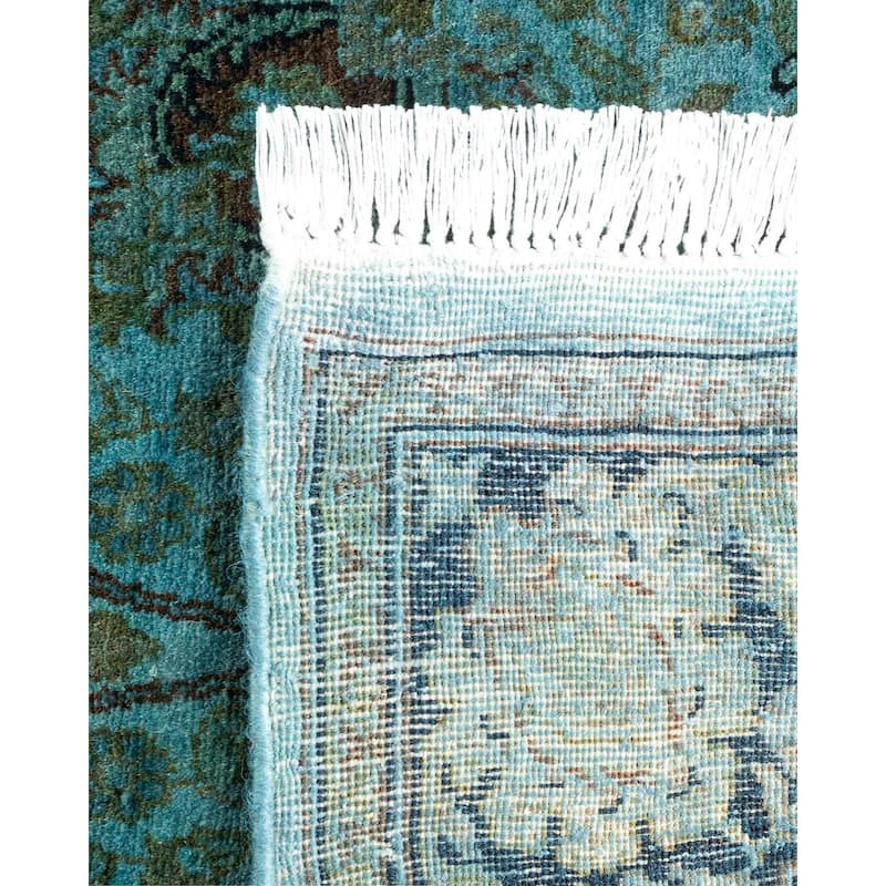 Overton Hand Knotted Wool Vintage Inspired Modern Contemporary Overdyed Blue Runner Rug - 2' 7" x 11' 0"