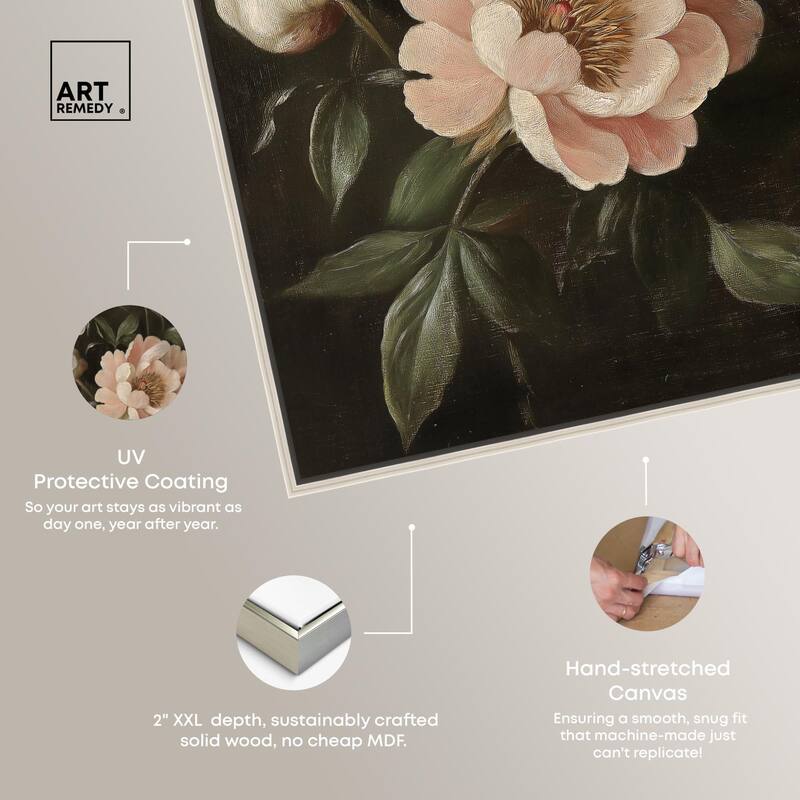 White Peonies in Dark II Canvas by Art Remedy