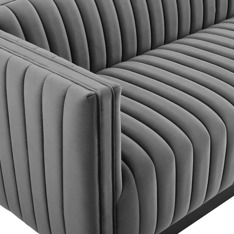 Silver Orchid Rosar Channel Tufted Velvet Sofa
