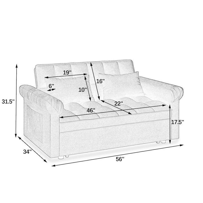 3 in 1 Convertible Sleeper Sofa Bed, Futon Couches with Pillows and Side Pocket, Small Loveseat with Adjustable Backrest