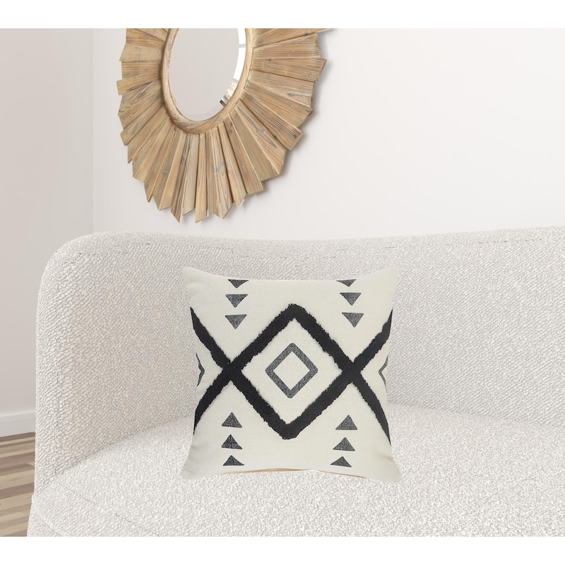 HomeRoots 20" X 20" Cream Black And Gray 100% Cotton Geometric Zippered Pillow