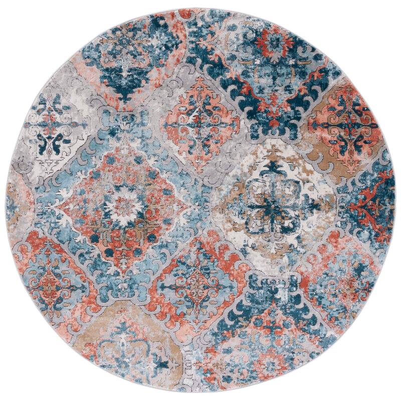 SAFAVIEH Shivan Hessie Boho Rug - 6'7" Round - Blue/Rose
