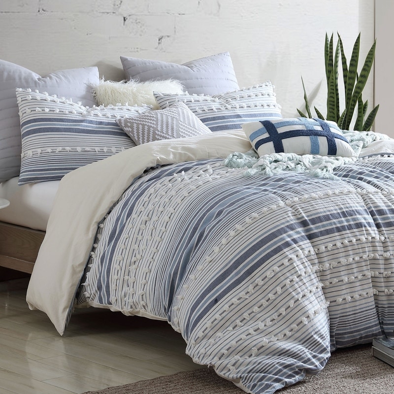 Anahita 100% Cotton Clipped Dot Stripe Jacquard 5-Piece Bedding